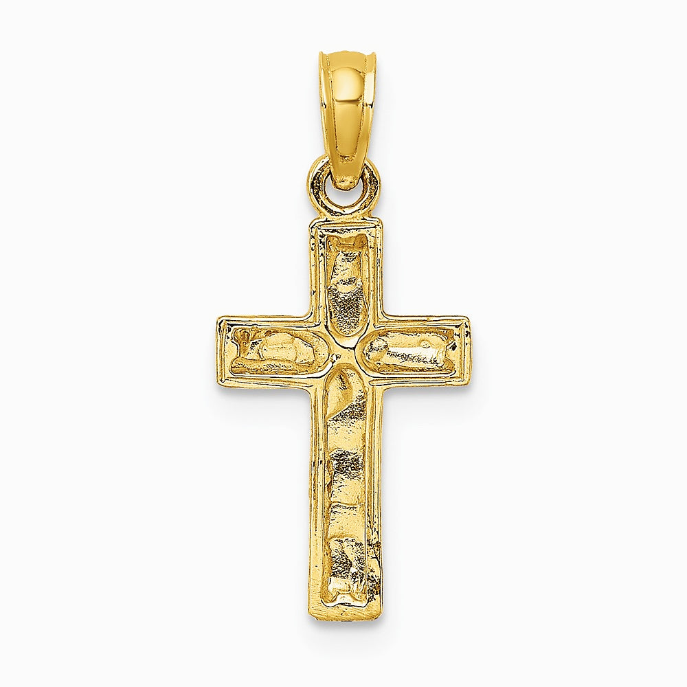 10K / 14K Yellow Gold 2-D Polished Textured Cross Charm - Product Photo