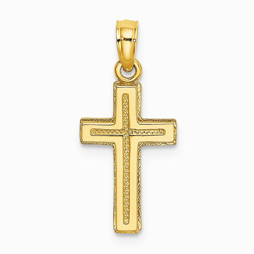 10K / 14K Yellow Gold 2-D Polished Textured Cross Charm
