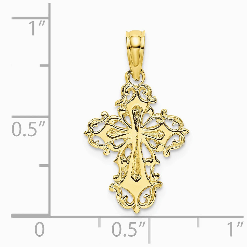 10K / 14K Yellow Gold Cut-Out Delicate Cross Charm - Product Photo
