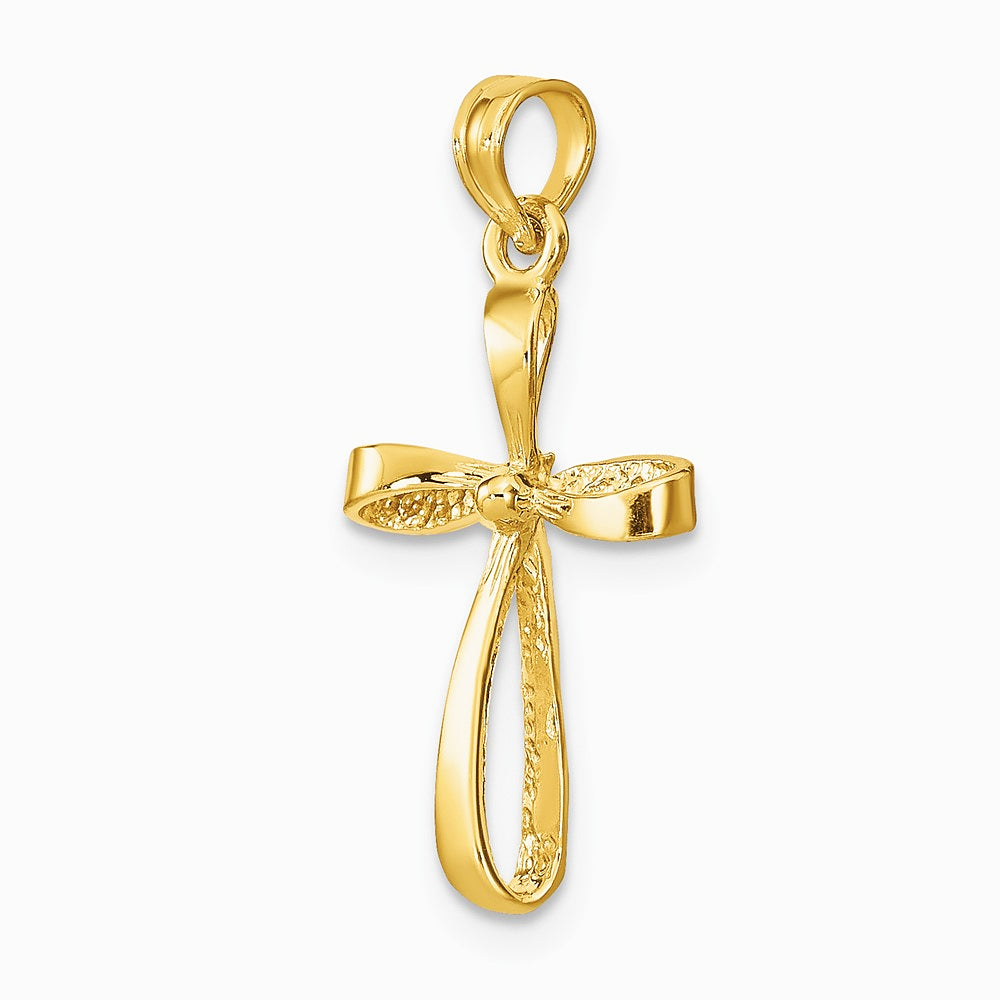 10K / 14K Yellow Gold 3-D Engraved Polished Twisted Cross Charm - Product Photo