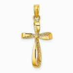 10K / 14K Yellow Gold 3-D Engraved Polished Twisted Cross Charm - Product Photo