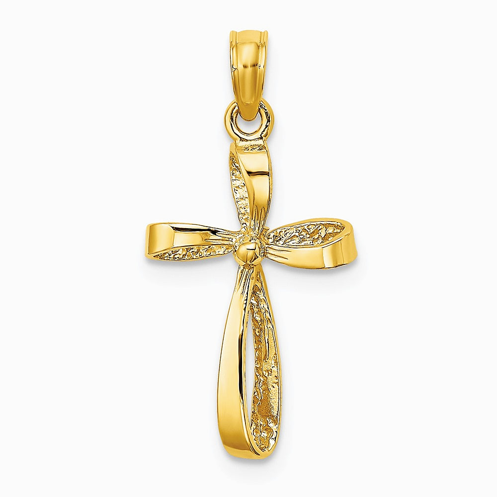 10K / 14K Yellow Gold 3-D Engraved Polished Twisted Cross Charm