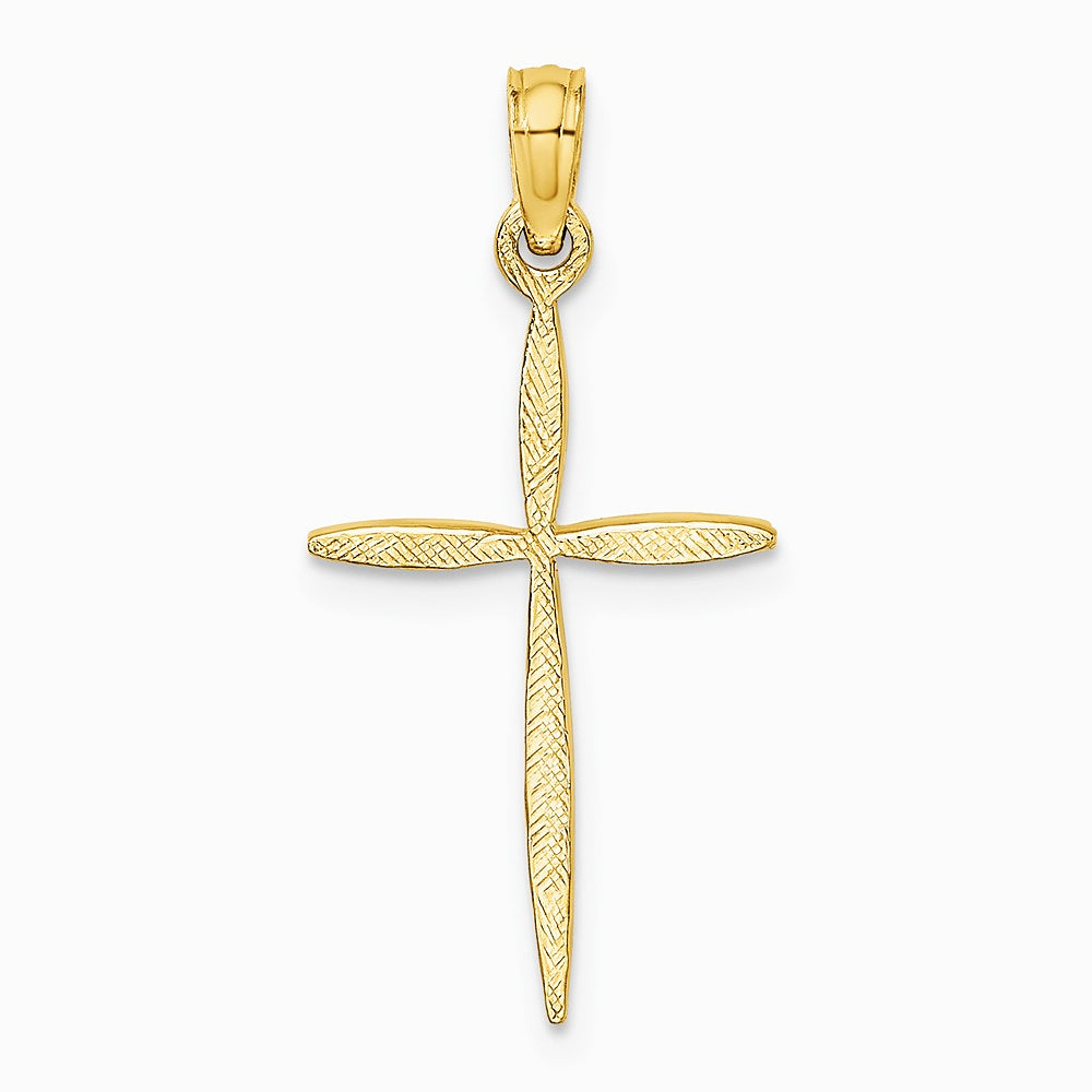 10K / 14K Yellow Gold Diamond-Cut with Tapered Ends Cross Charm - Product Photo