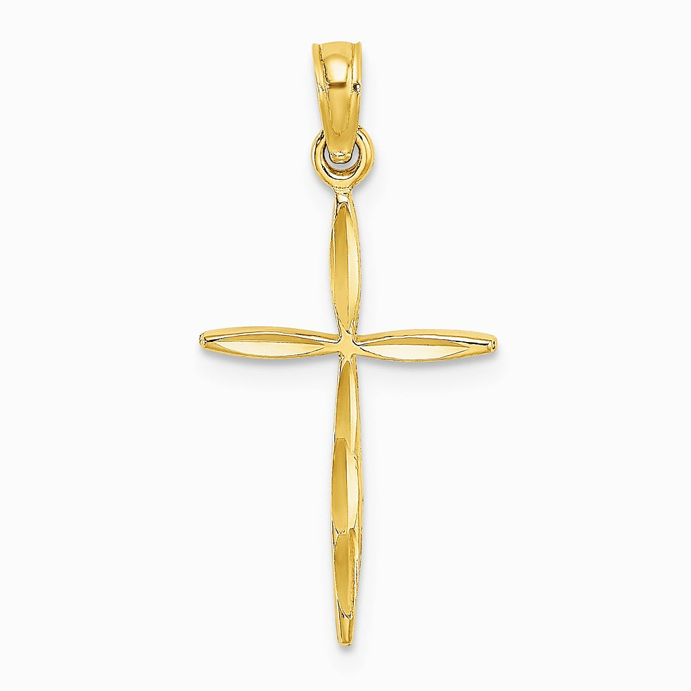 10K / 14K Yellow Gold Diamond-Cut with Tapered Ends Cross Charm - Product Photo