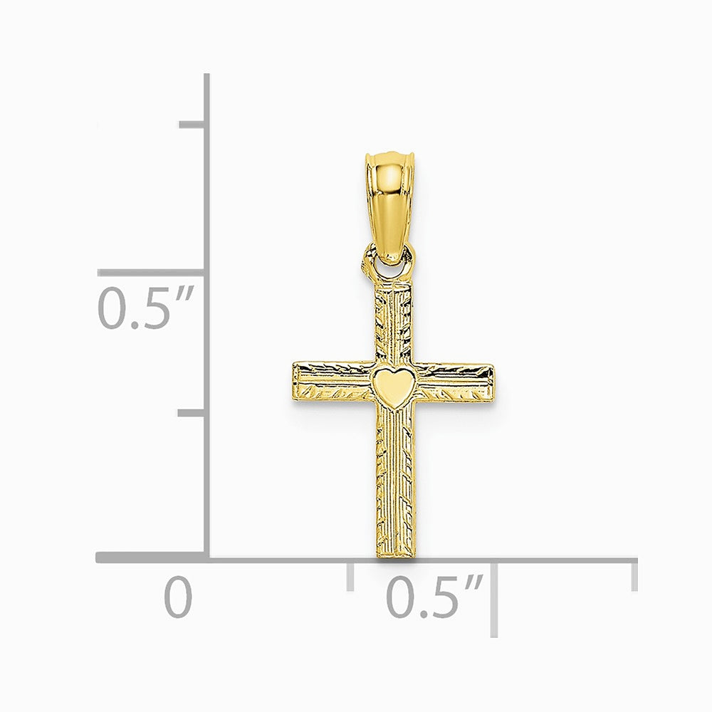 10K / 14K Yellow Gold Polished Mini Cross w/ Heart Charm - Product Photo