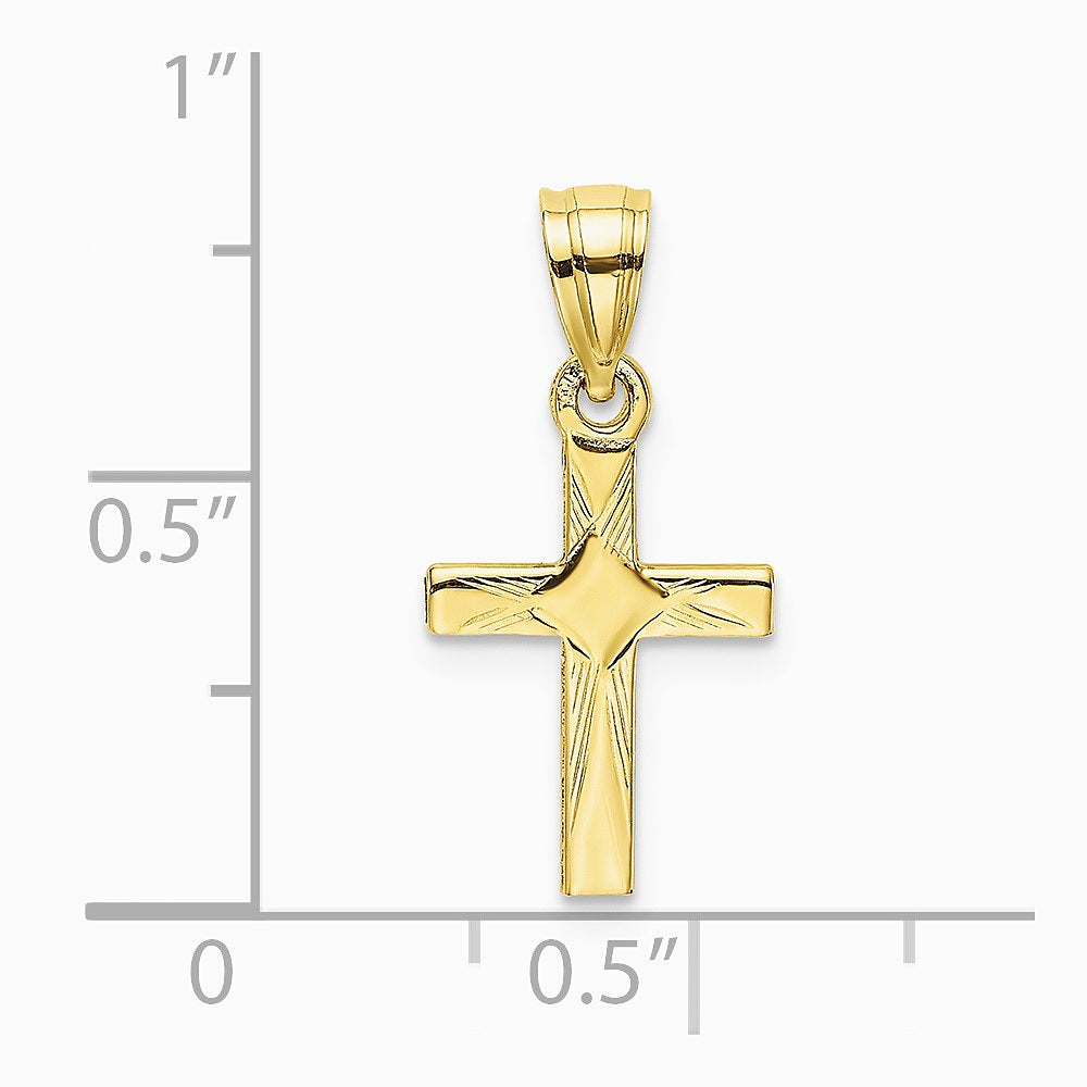 10K / 14K Yellow Gold Diamond Shape Center Mini Cross Charm - Product Photo