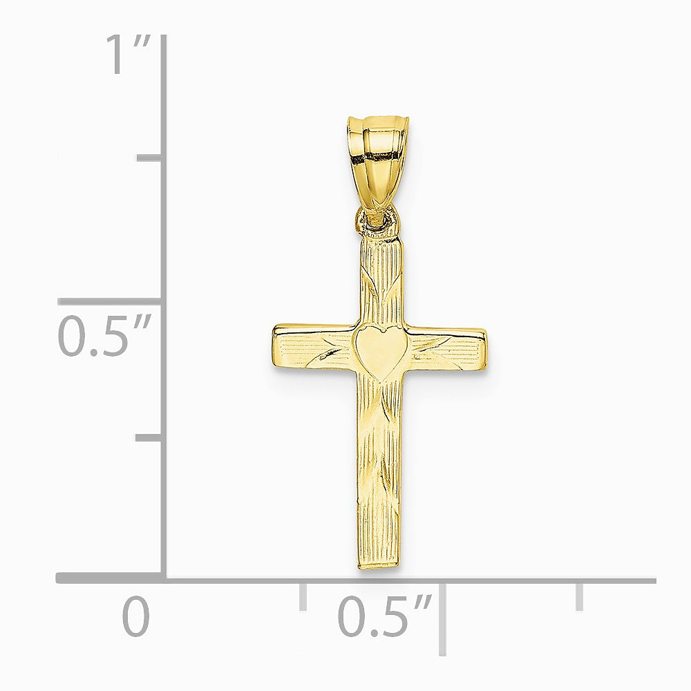 10K / 14K Yellow Gold Polished and Engraved Cross W/ Heart Center Charm - Product Photo