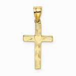 10K / 14K Yellow Gold Polished and Engraved Cross W/ Heart Center Charm - Product Photo