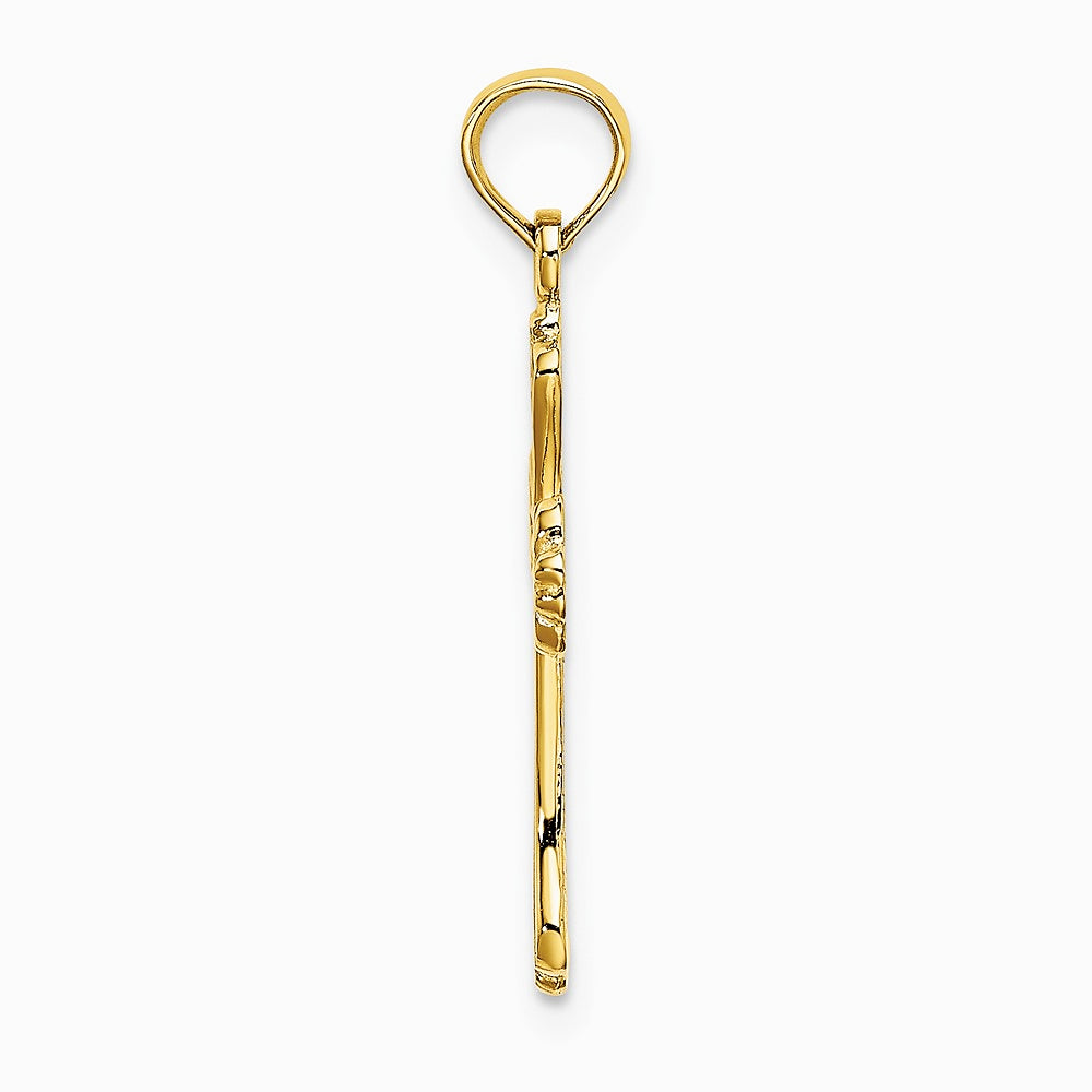 10K / 14K Yellow Gold Polished Engraved Cross Charm - Product Photo