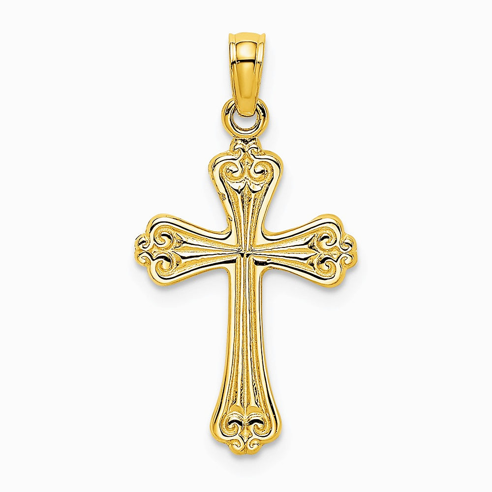 10K / 14K Yellow Gold Polished Engraved Cross Charm - Product Photo