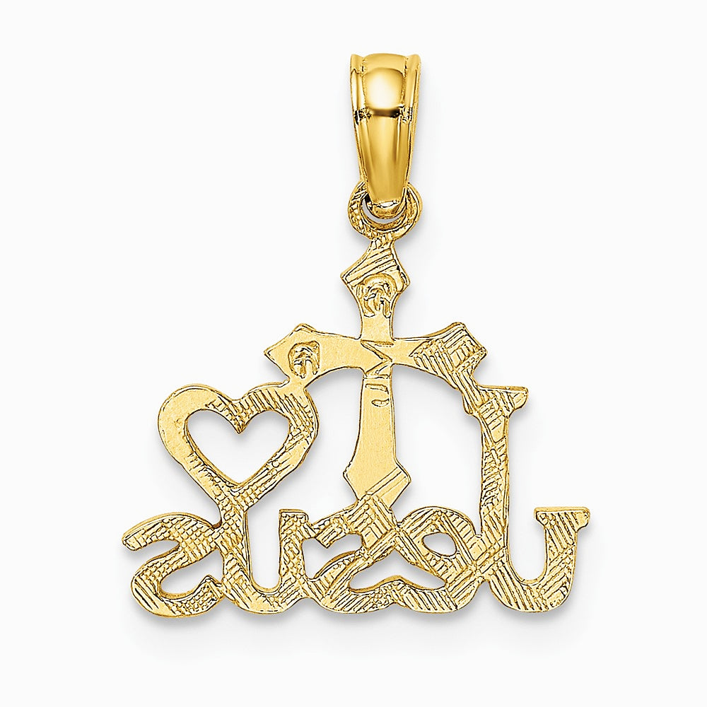 10K / 14K Yellow Gold JESUS W/ Cross and Heart Charm - Product Photo