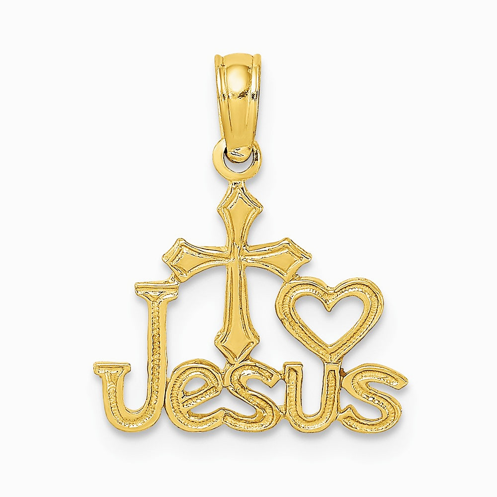 10K / 14K Yellow Gold JESUS W/ Cross and Heart Charm