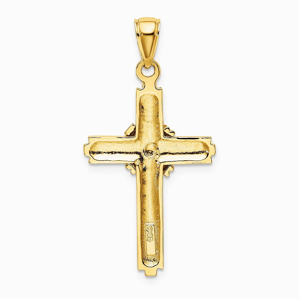 10K / 14K Yellow Gold Beaded Center Design Cross Charm - Product Photo