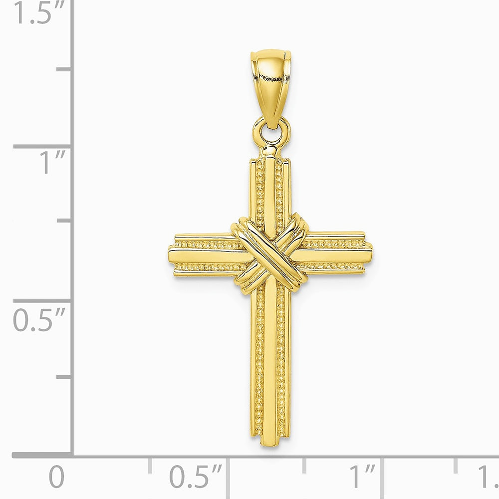 10K / 14K Yellow Gold Beaded Center Design Cross Charm - Product Photo