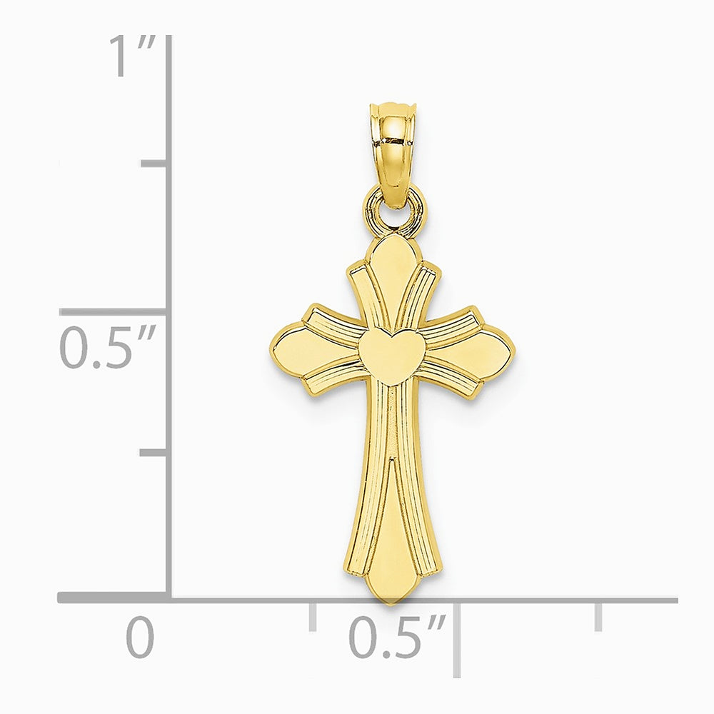 10K / 14K Yellow Gold Polished Cross w/ Heart Charm - Product Photo