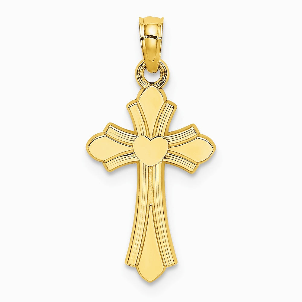 10K / 14K Yellow Gold Polished Cross w/ Heart Charm