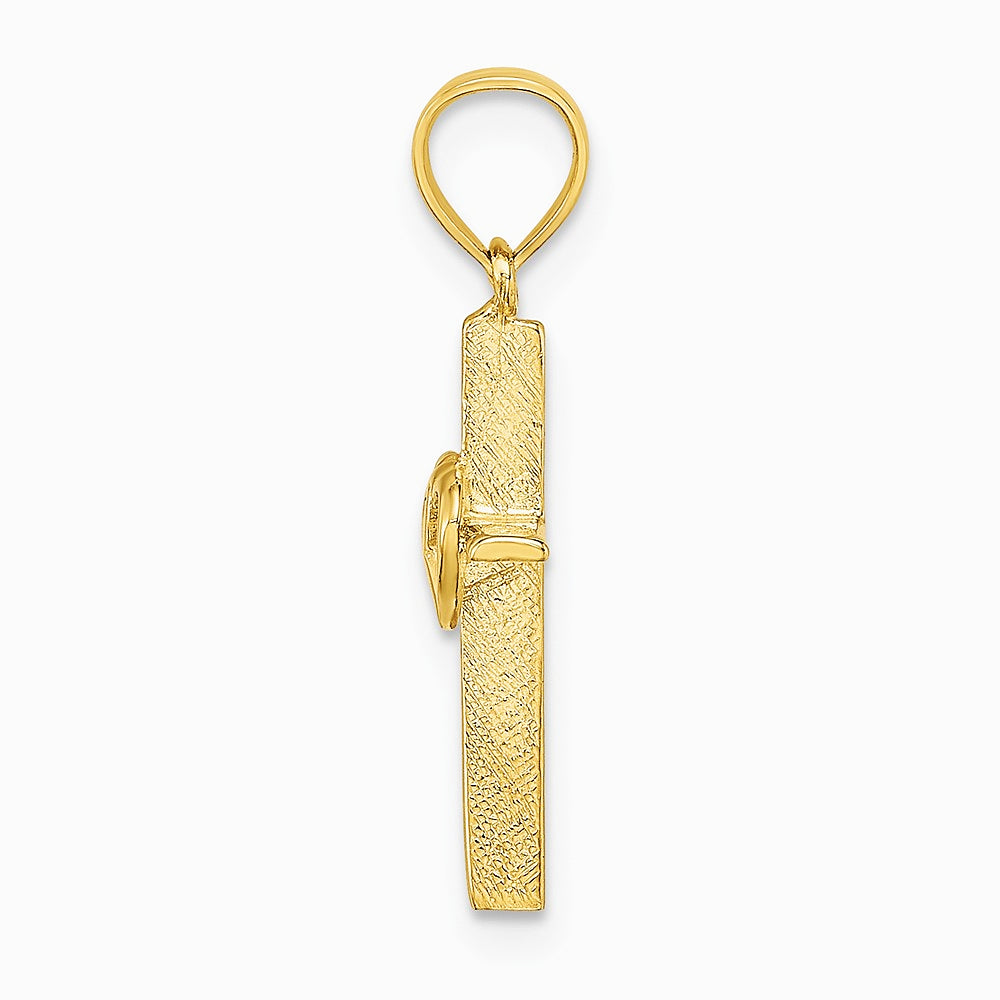 10K / 14K Yellow Gold Polished Double Hearts On Stick Cross Charm - Product Photo