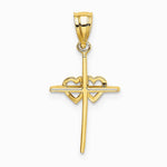 10K / 14K Yellow Gold Polished Double Hearts On Stick Cross Charm - Product Photo
