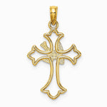 10K / 14K Yellow Gold Cut-Out Dove Center Cross Charm - Product Photo