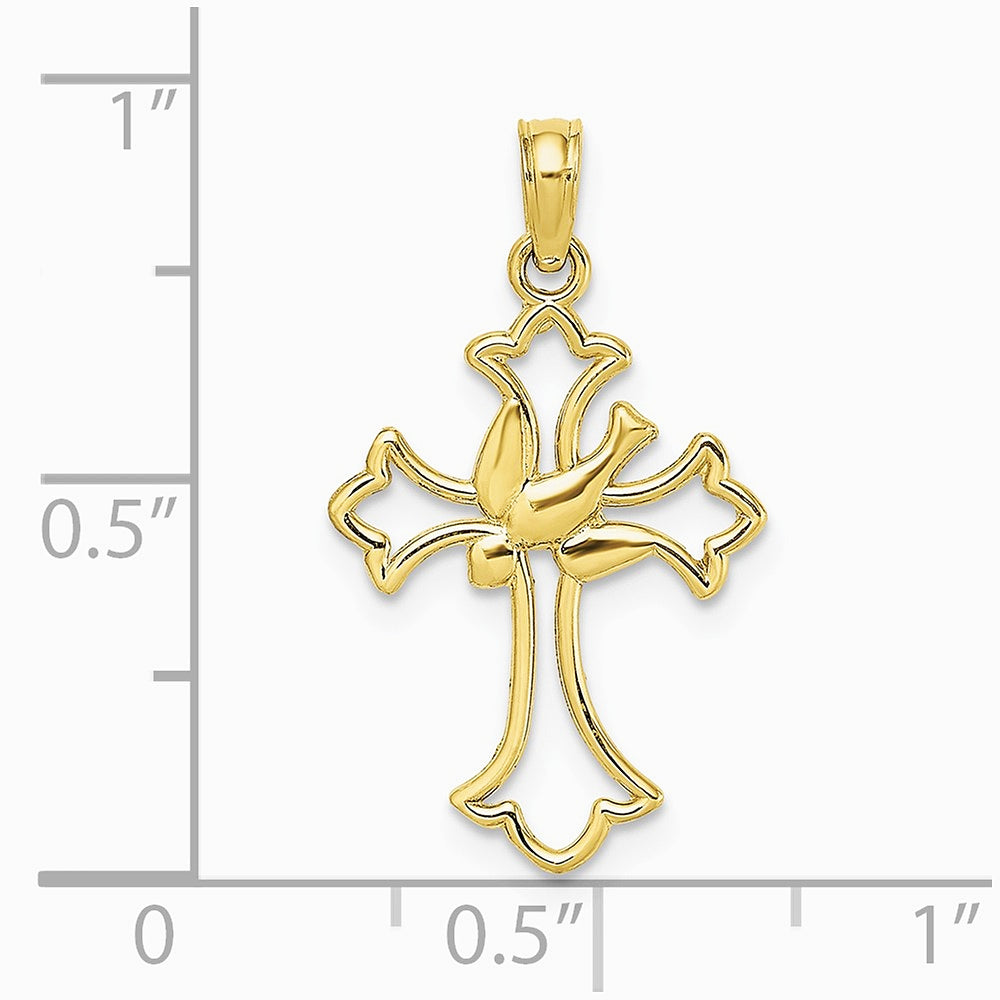 10K / 14K Yellow Gold Cut-Out Dove Center Cross Charm - Product Photo