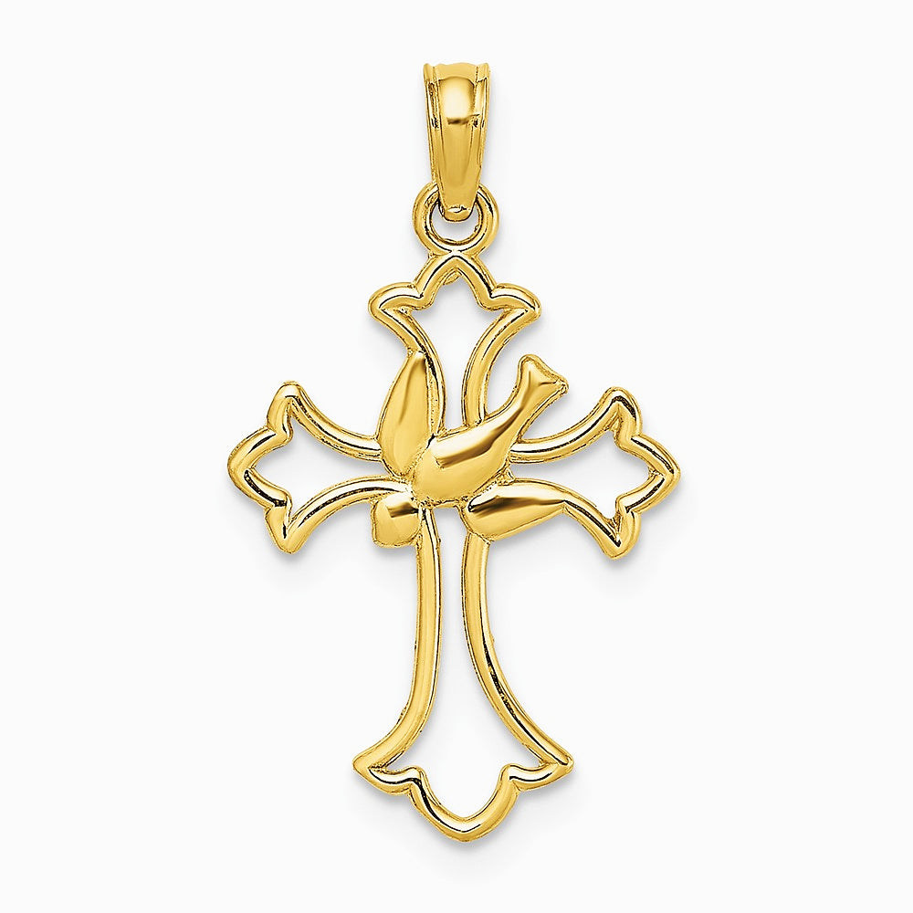 10K / 14K Yellow Gold Cut-Out Dove Center Cross Charm