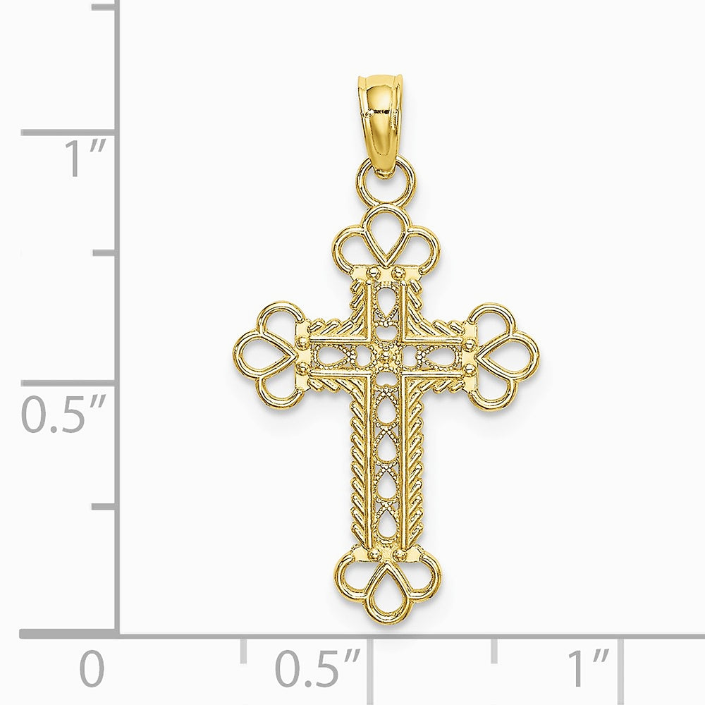 10K / 14K Yellow Gold Textured and Cut-Out W/ Rope Frame Block Cross Charm - Product Photo