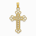 10K / 14K Yellow Gold Textured and Cut-Out W/ Rope Frame Block Cross Charm - Product Photo