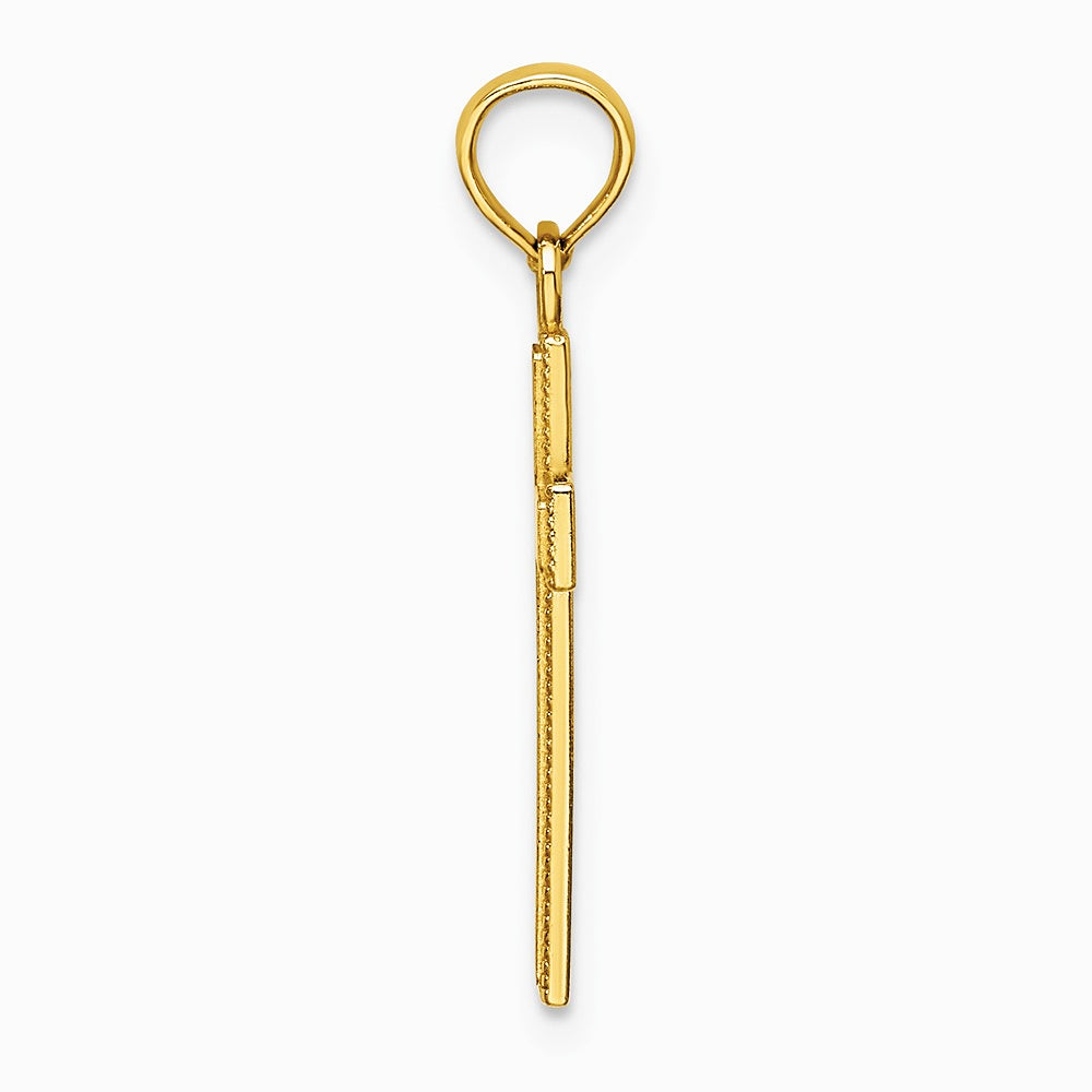 10K / 14K Yellow Gold Polished Block Style Beaded Edge Cross Charm - Product Photo