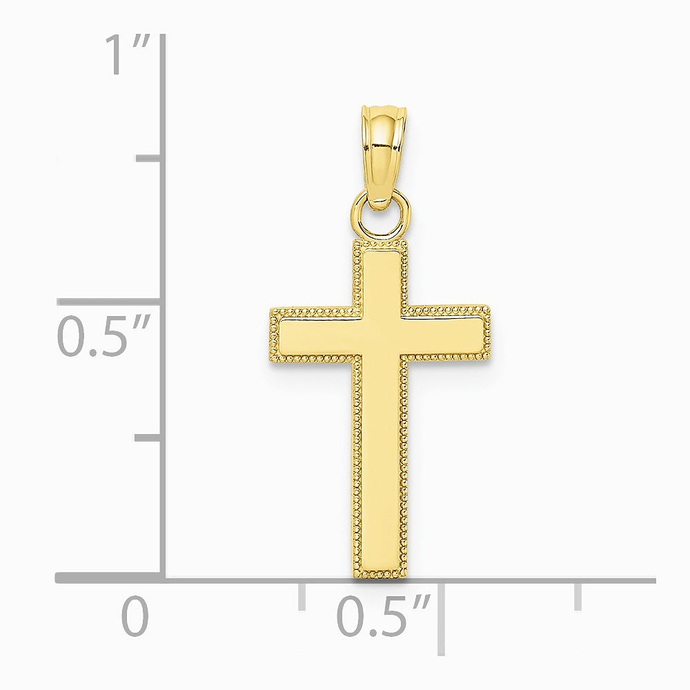 10K / 14K Yellow Gold Polished Block Style Beaded Edge Cross Charm - Product Photo