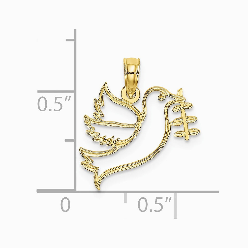 10K / 14K Yellow Gold Cut-Out Dove with Olive Branch Charm - Product Photo