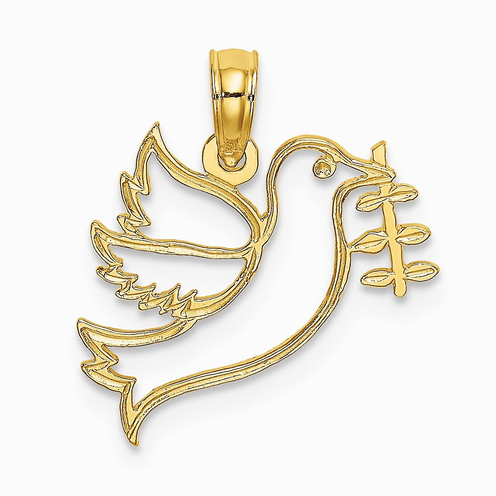 10K / 14K Yellow Gold Cut-Out Dove with Olive Branch Charm