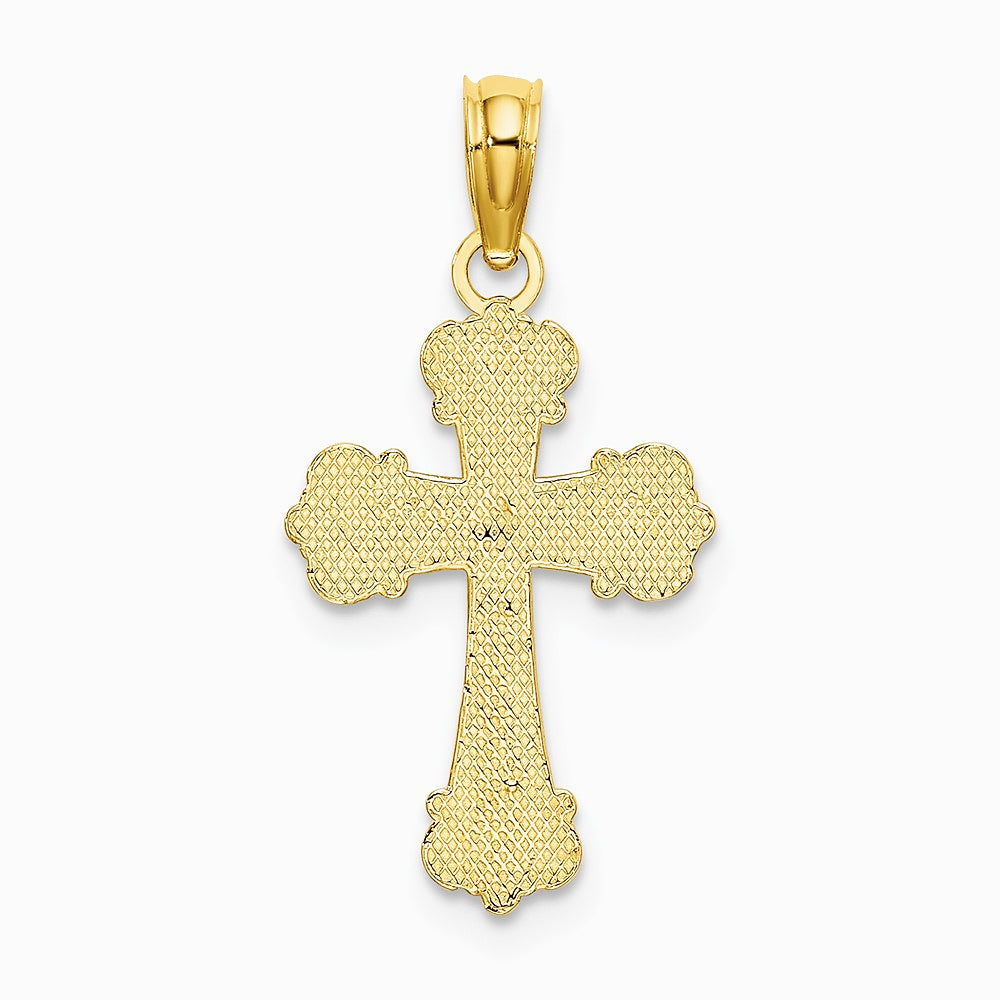 10K / 14K Yellow Gold Cross W/ Scroll Tips and Button Center Charm - Product Photo