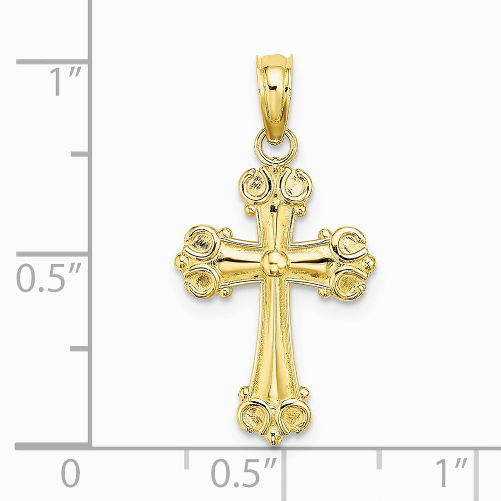 10K / 14K Yellow Gold Cross W/ Scroll Tips and Button Center Charm - Product Photo