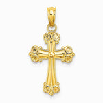 10K / 14K Yellow Gold Cross W/ Scroll Tips and Button Center Charm - Product Photo
