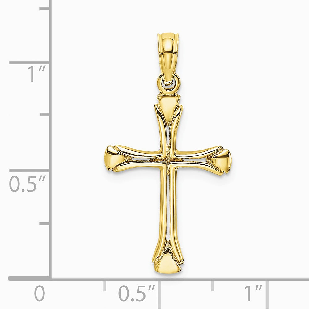 10K / 14K Yellow Gold Polished Beveled Cut-out Cross Pendant - Product Photo
