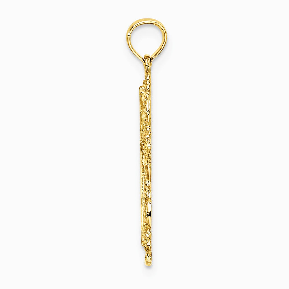 10K / 14K Yellow Gold Cross w/ Filigree Lace Trim Charm - Product Photo