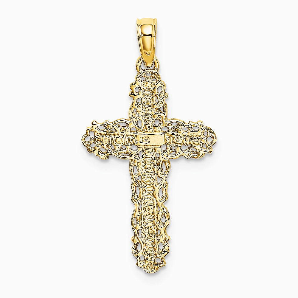 10K / 14K Yellow Gold Cross w/ Filigree Lace Trim Charm - Product Photo