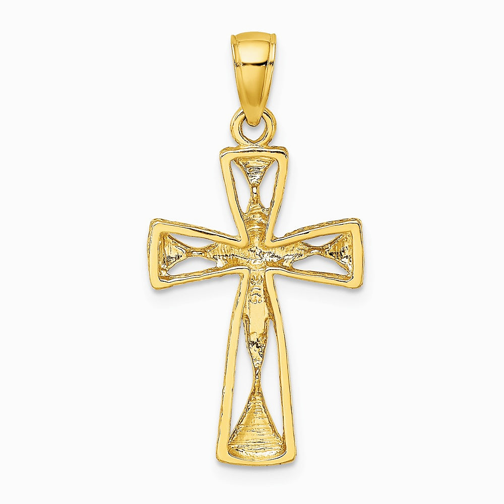10K / 14K Yellow Gold Polished Cut-Out Design Cross Charm - Product Photo