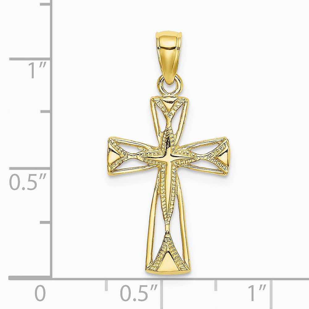 10K / 14K Yellow Gold Polished Cut-Out Design Cross Charm - Product Photo