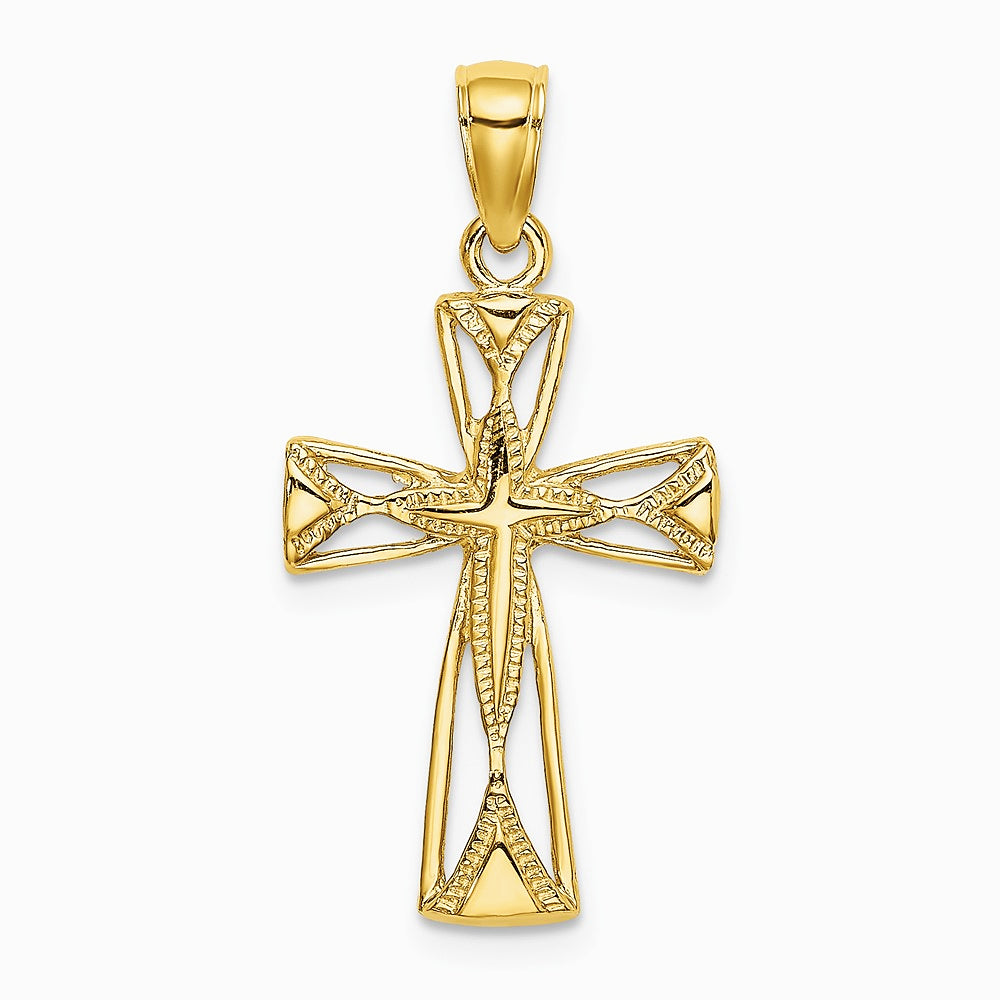 10K / 14K Yellow Gold Polished Cut-Out Design Cross Charm - Product Photo