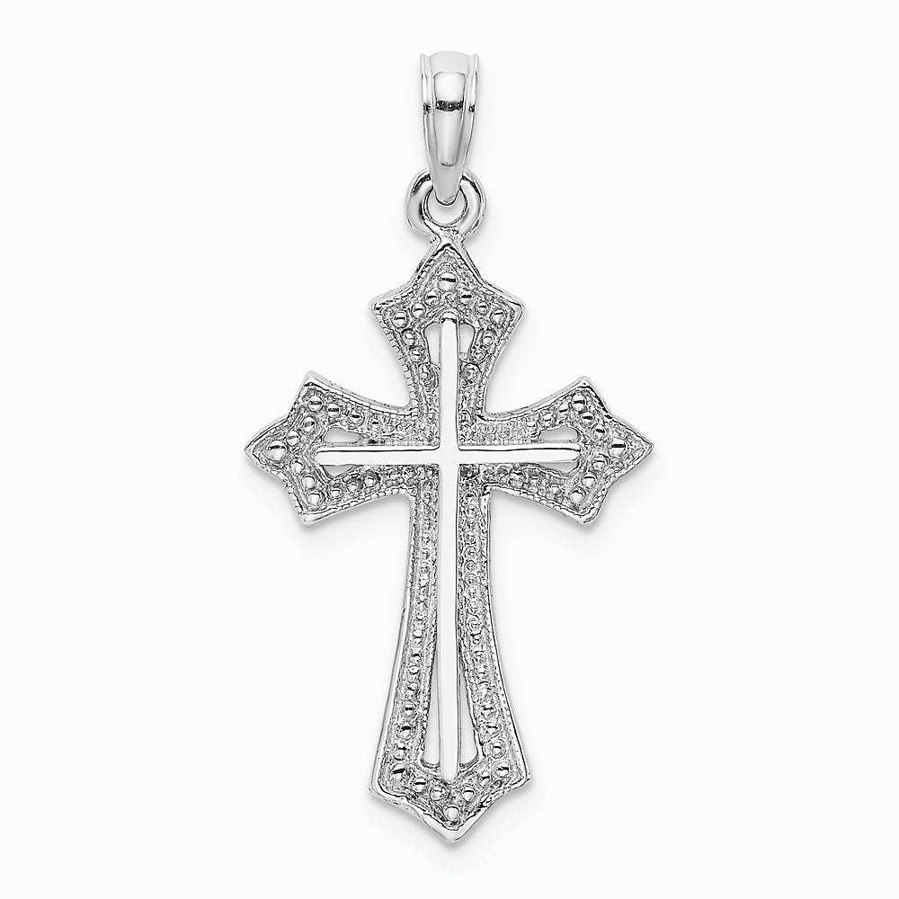 10K / 14K White Gold Beaded Cross Charm