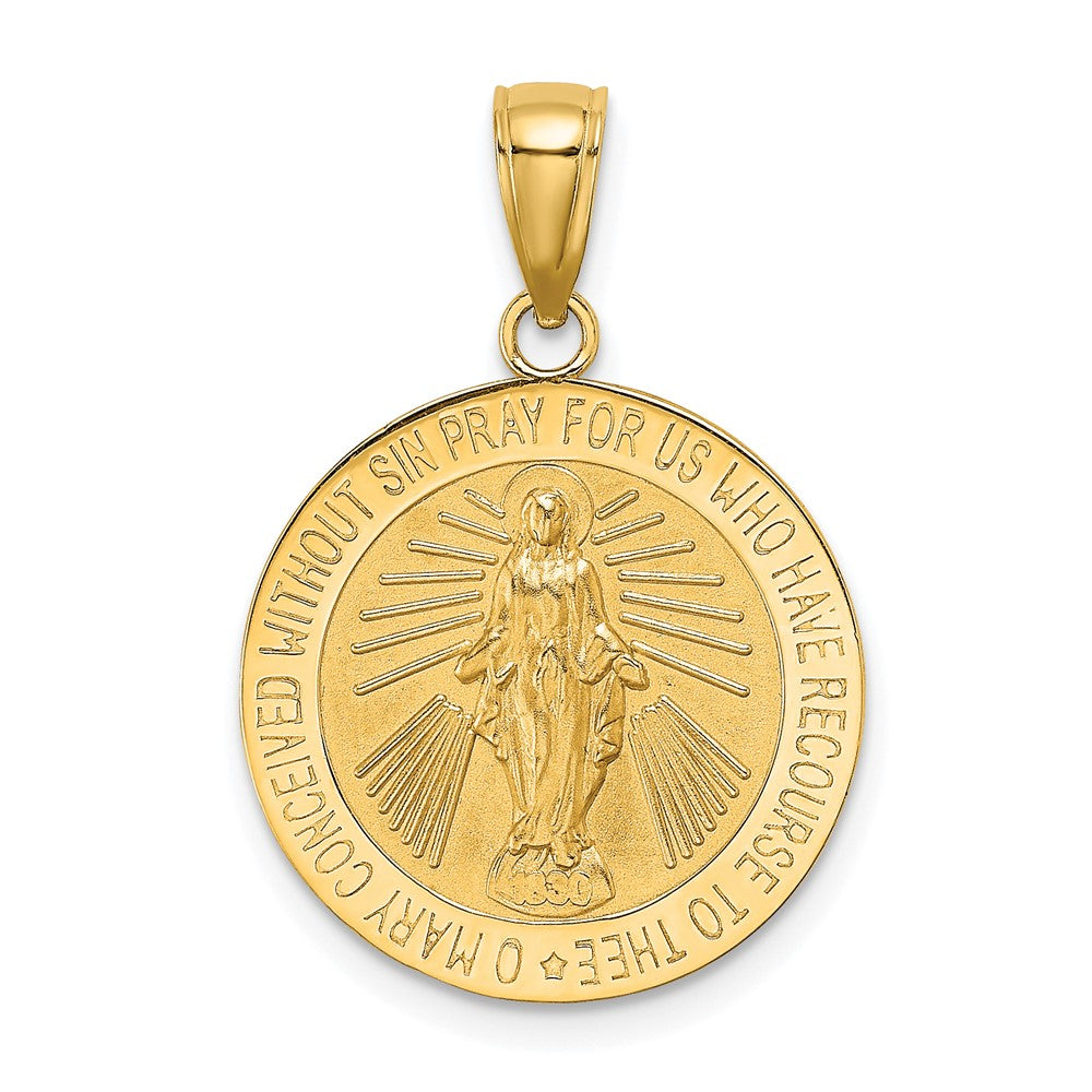 10K / 14K Yellow Gold Polished and Satin Miraculous Medal Charm - Product Photo