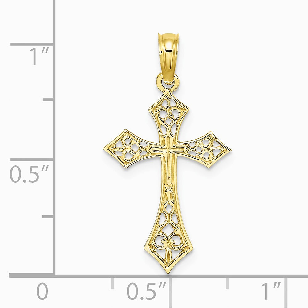 10K / 14K Yellow Gold Filigree Cross Charm - Product Photo