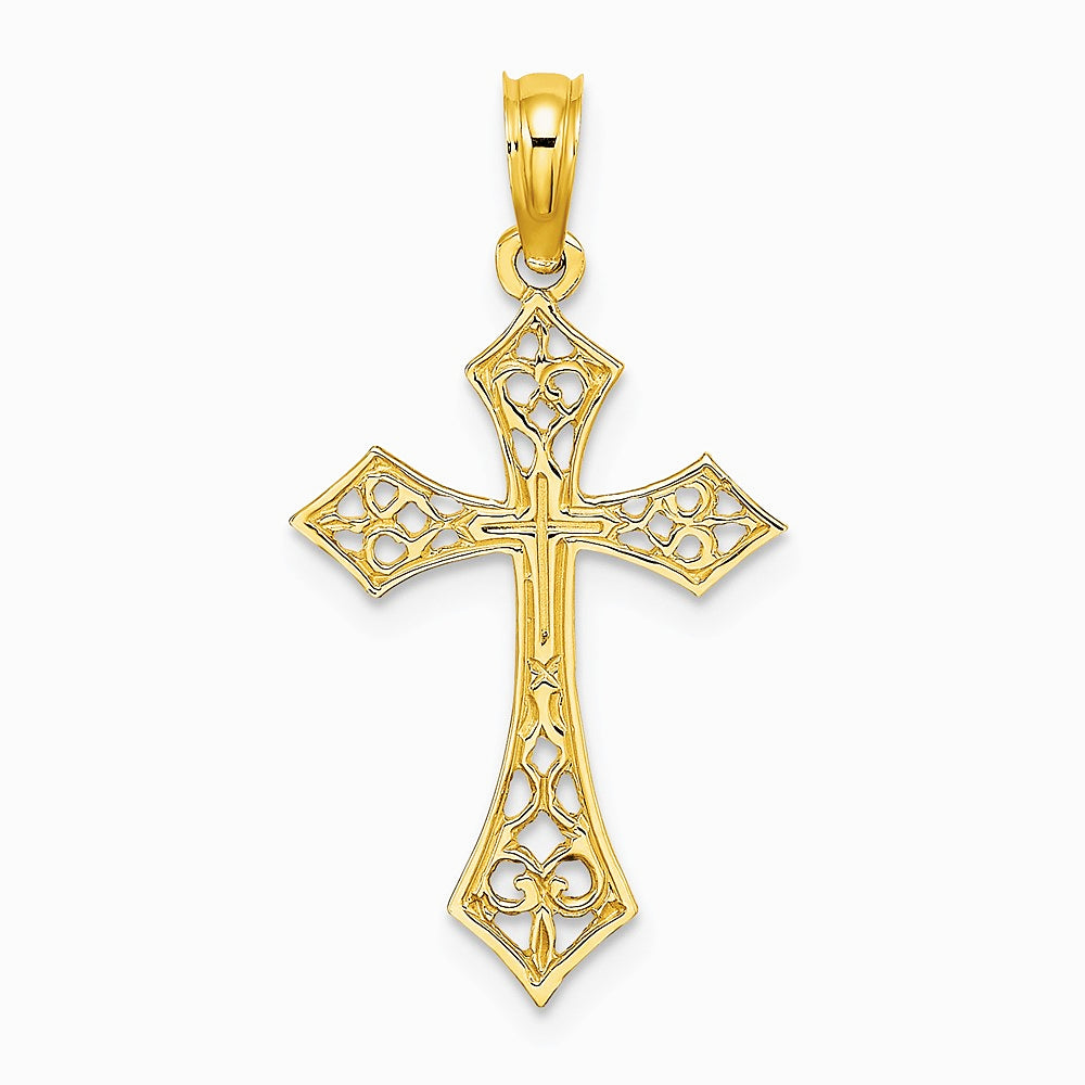 10K / 14K Yellow Gold Filigree Cross Charm