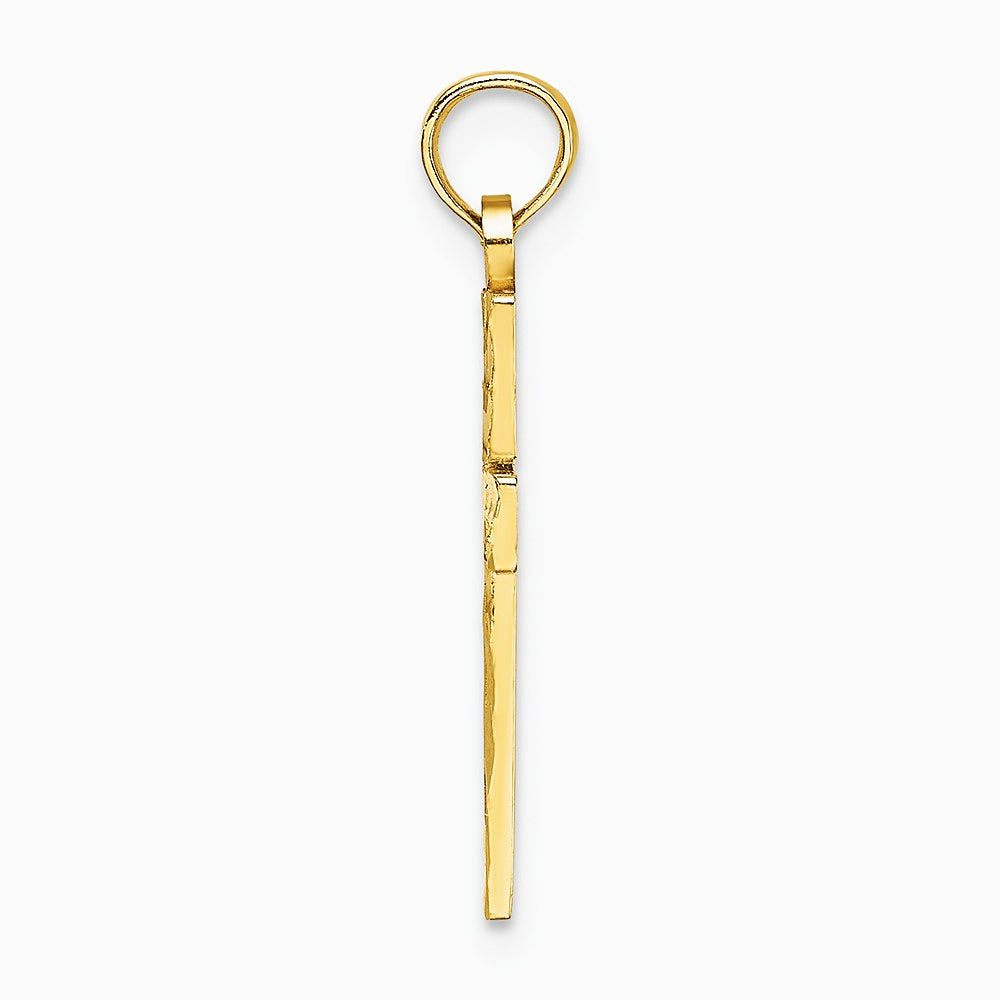 10K / 14K Yellow Gold Diamond-Cut Block Cross Charm - Product Photo