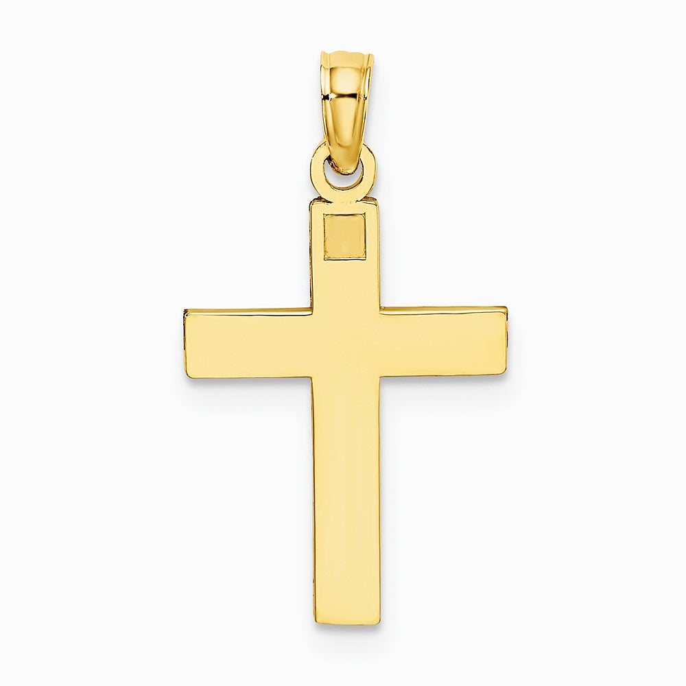 10K / 14K Yellow Gold Diamond-Cut Block Cross Charm - Product Photo
