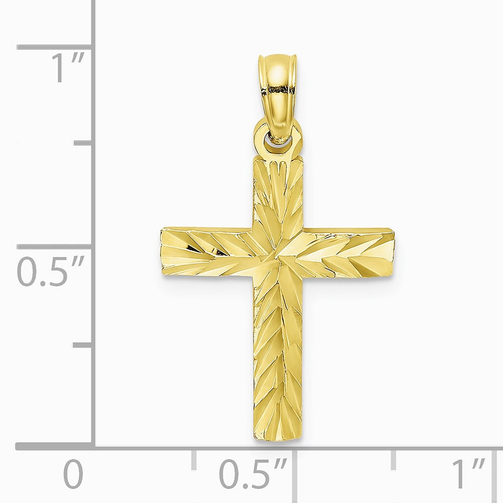 10K / 14K Yellow Gold Diamond-Cut Block Cross Charm - Product Photo
