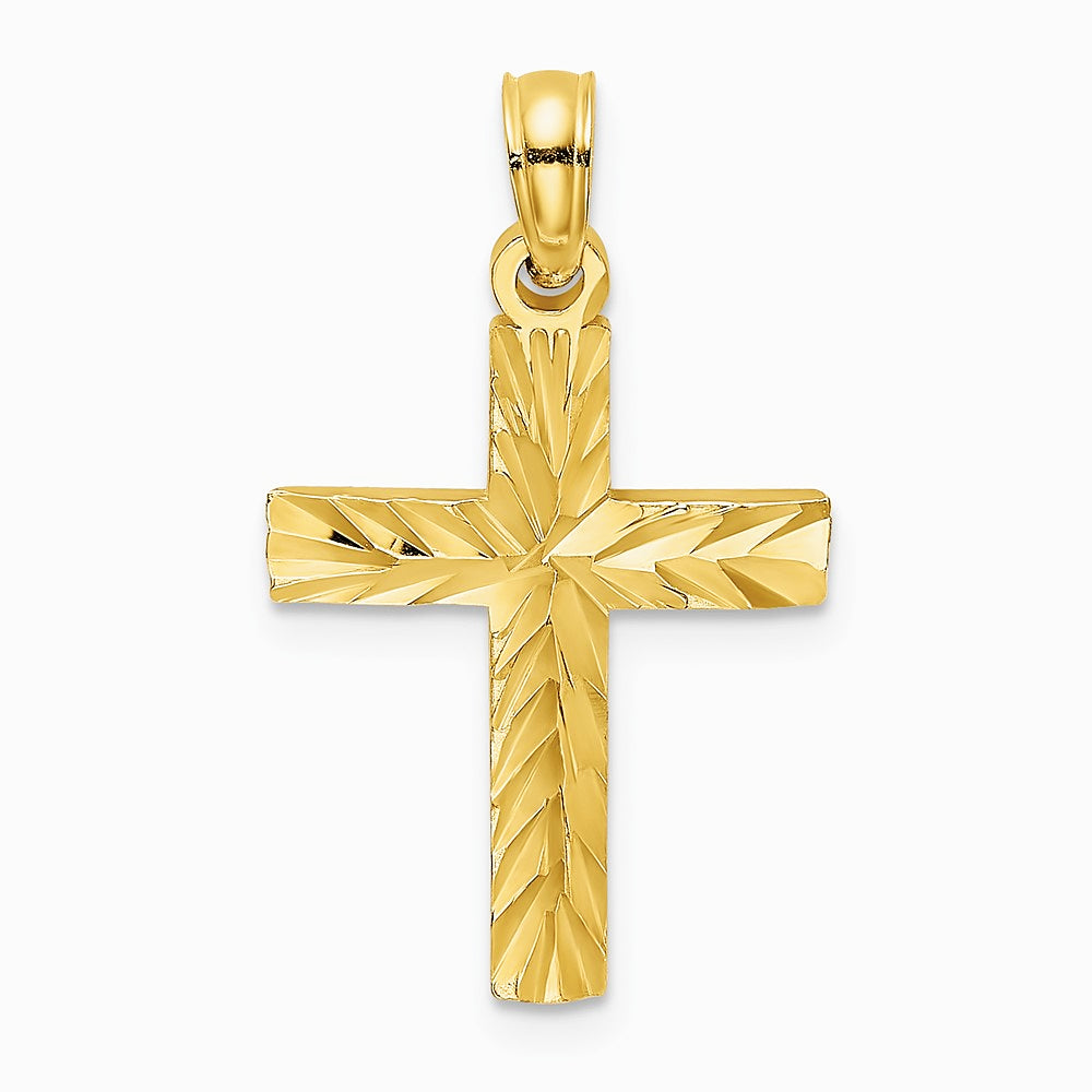 10K / 14K Yellow Gold Diamond-Cut Block Cross Charm - Product Photo