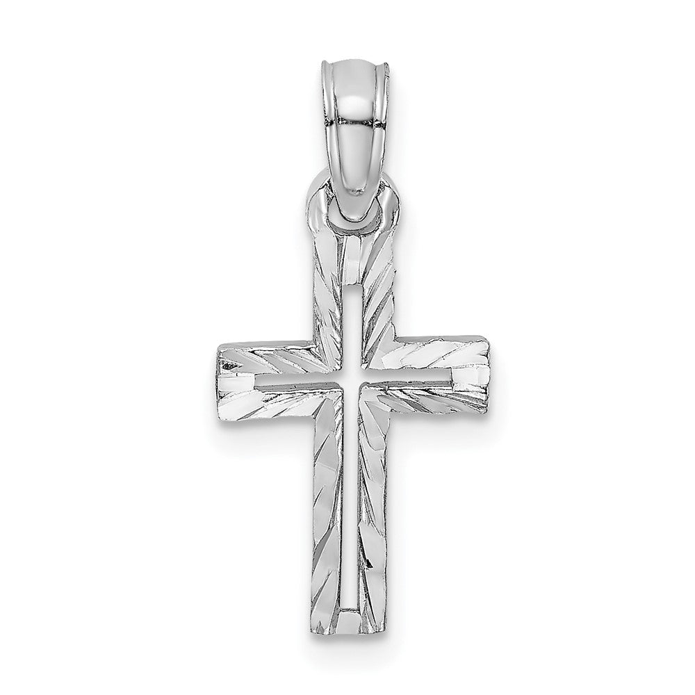 10K / 14K White Gold Diamond-Cut Cross Charm - Product Photo