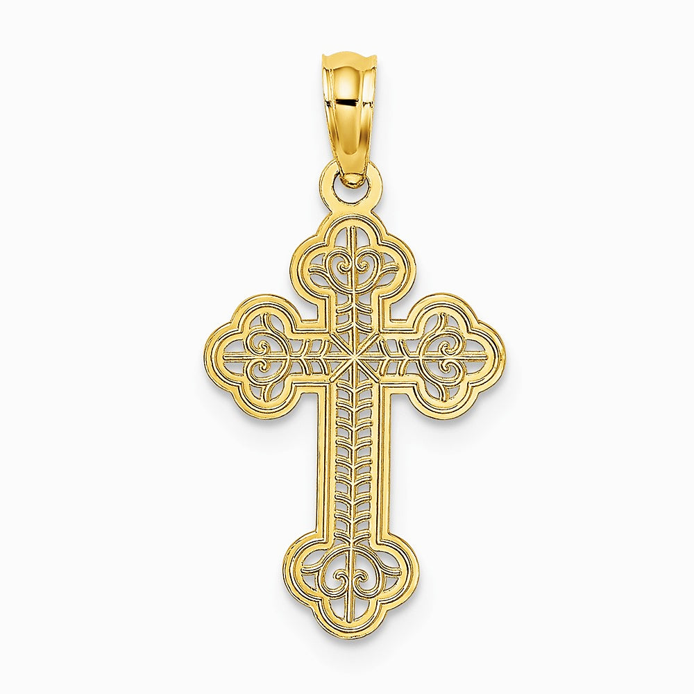 10K / 14K Yellow Gold Lace Center Budded Cross Charm - Product Photo
